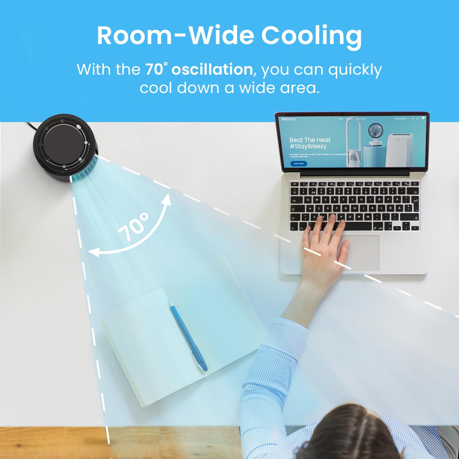 Pro Breeze Bladeless Tower Fan Quiet & Portable with Remote Control, 90° Oscillation, 15h Timer, 4 Modes, 3 Speeds - Powerful Electric 45W Motor Standing Air Circulator for Bedroom & Office