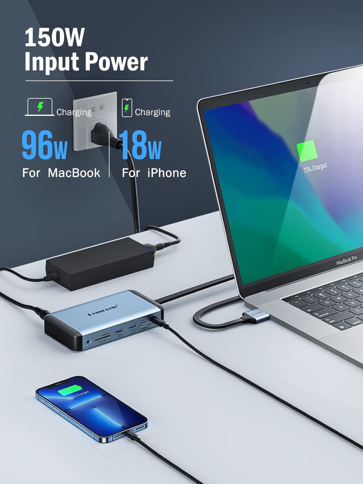 Lemorele 6-in-1 USB C Hub with 4K HDMI, Ethernet, 2 USB Ports, 100W PD Charging for MacBook Pro/Air M1, iPad Pro M1, Switch, Chromecast, PS4