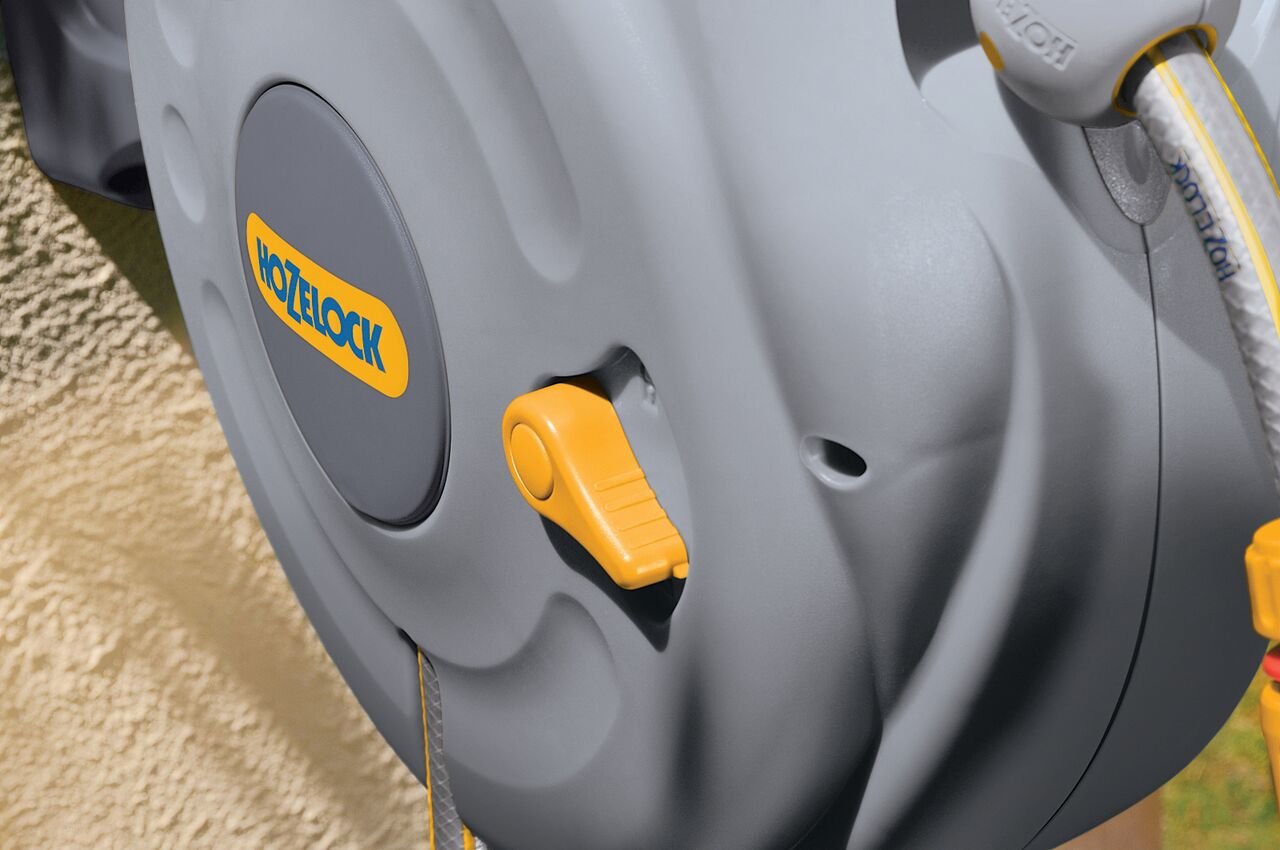HOZELOCK - Auto Reel Wall-mounted Reel 10m: Easy to Install, Child-lock, Auto-rewind, Ready-to-use Reel with Nozzle, Fittings, Hozelock Hose and