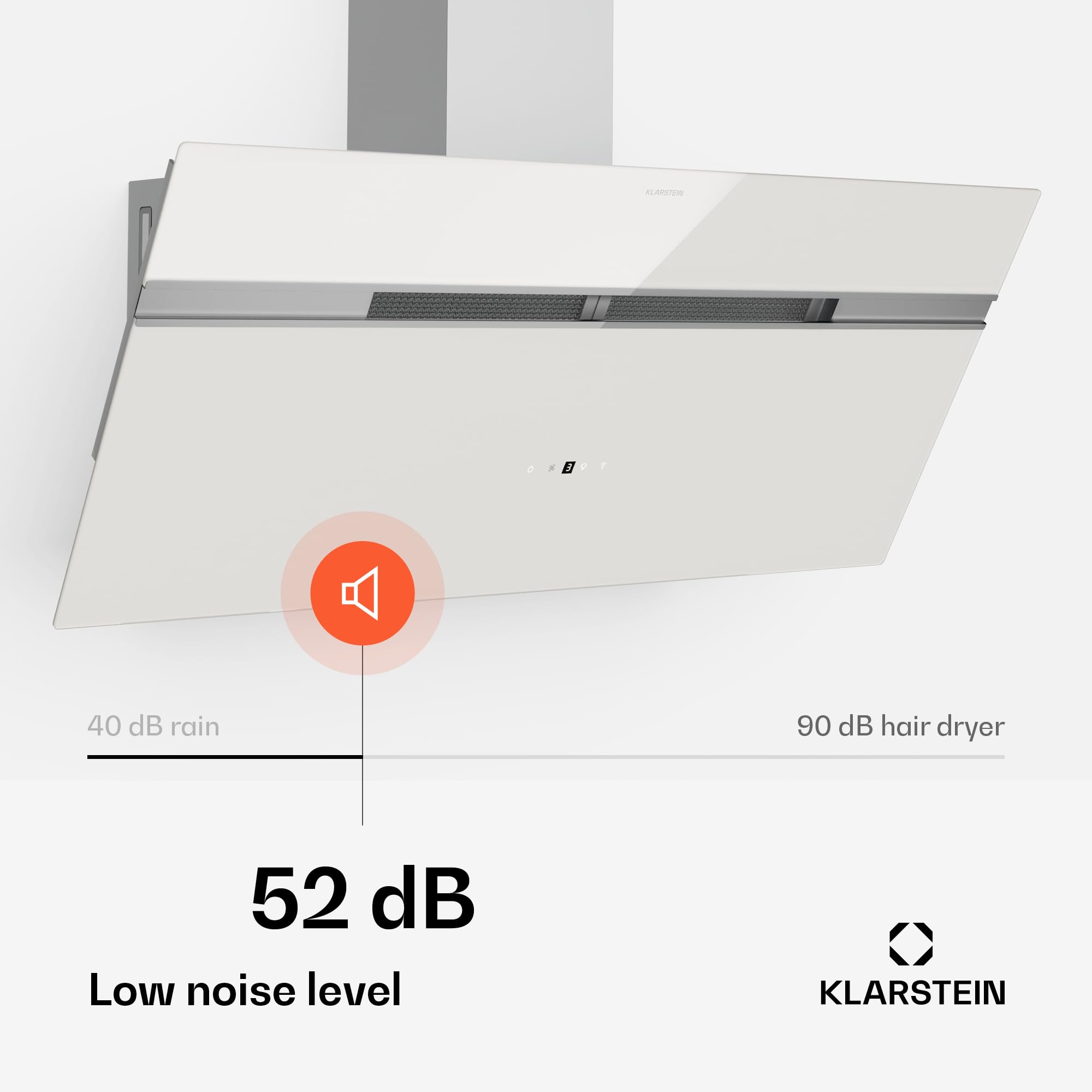 Klarstein Alina 90 Angled Cooker Hood - 600m³/h Air Flow, Touch Panel, LED Backlighting, Quiet 63dB, Energy Class A, 90cm Extractor Hood, Black