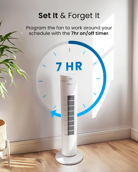 Pro Breeze Bladeless Tower Fan Quiet & Portable with Remote Control, 90° Oscillation, 15h Timer, 4 Modes, 3 Speeds - Powerful Electric 45W Motor Standing Air Circulator for Bedroom & Office