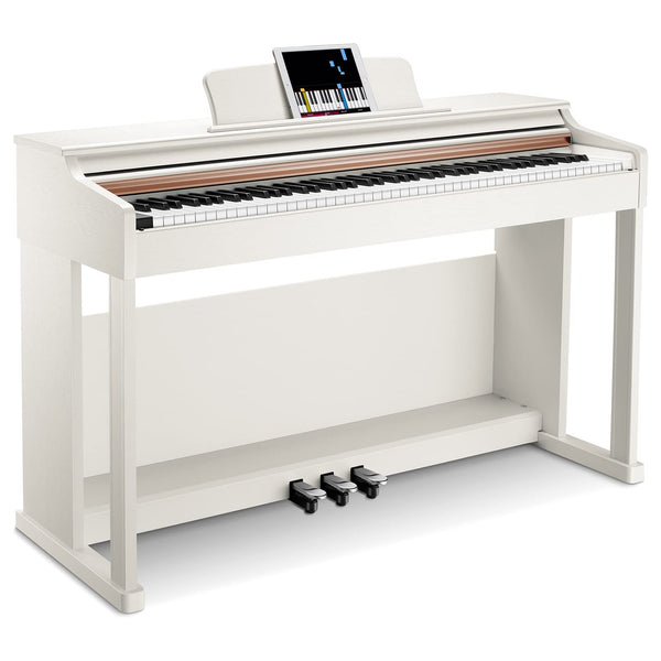 Donner Digital Piano 88 Key Weighted DDP-100 88-Key Weighted Action Digital Piano, Beginner keyboard piano Bundle with Furniture Stand, Power Adapter, White