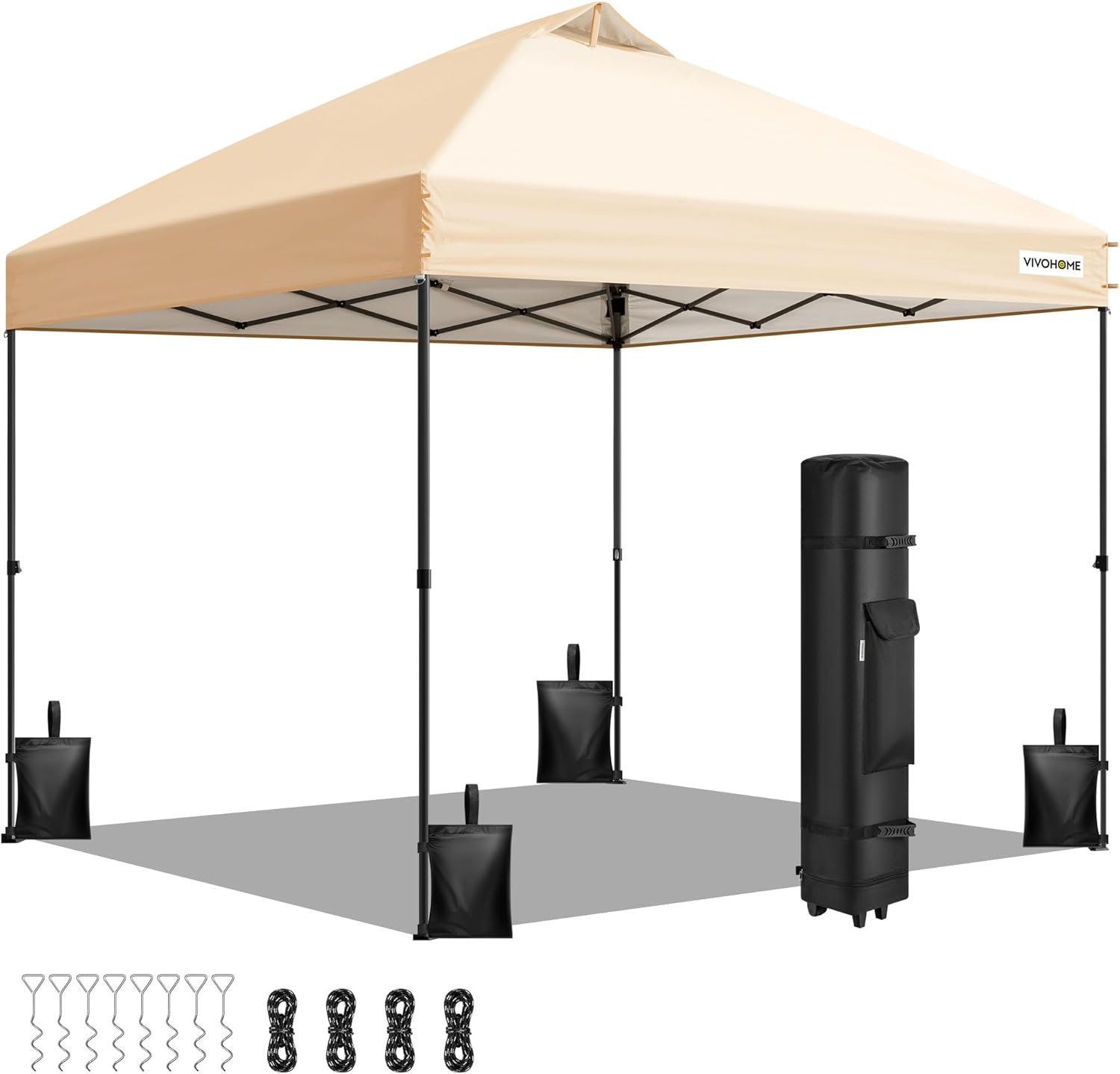 VIVOHOME Canopy Tent 3x3m Outdoor Shelter 2 Tiers Roof with Portable Wheel Carry Bag and 4 Sandbags Pop Up for Patio Garden Backyard