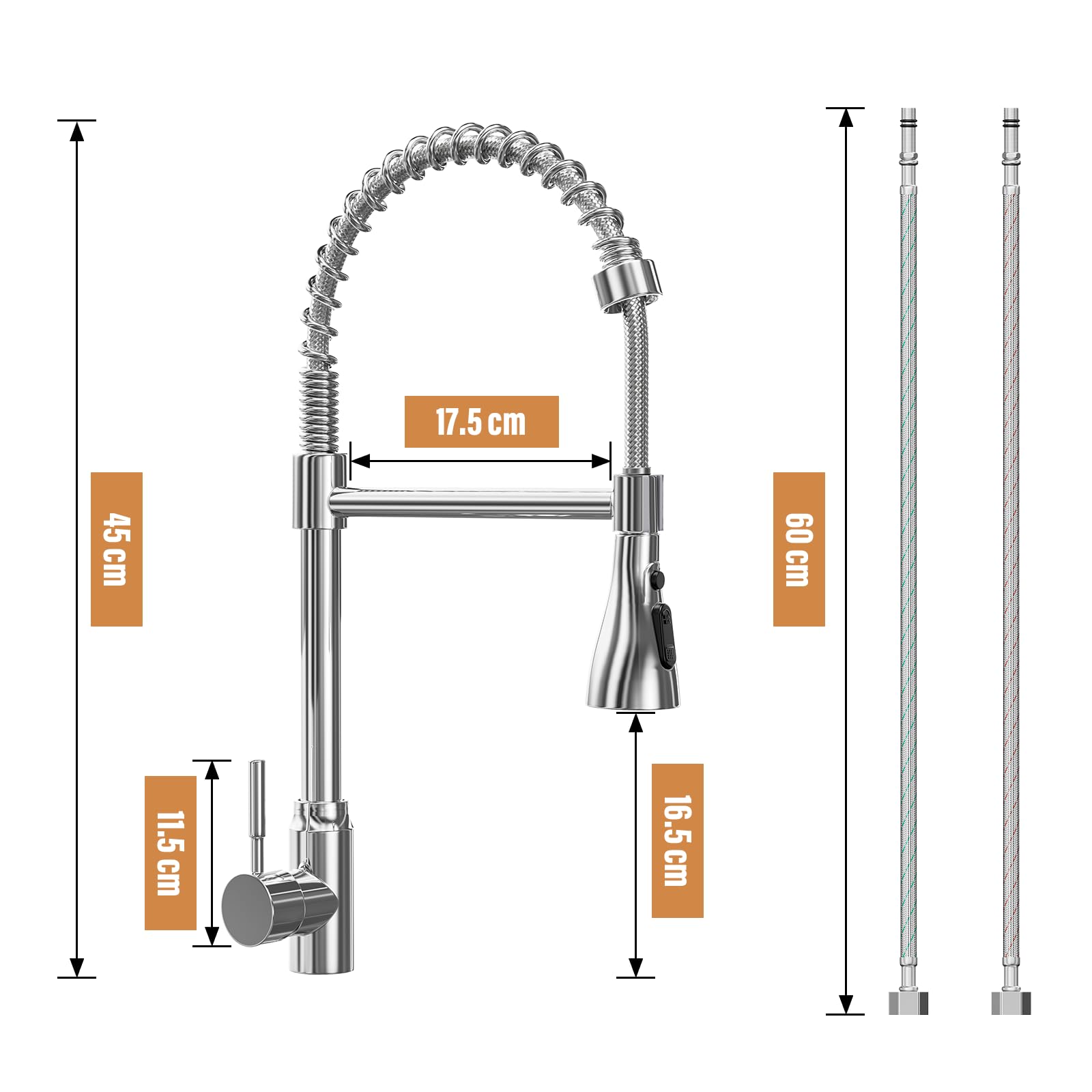 ModHm Pull-Out Kitchen Taps, Brushed Steel Single Handle High-Arc with Hot/Cold Dual Hose Kitchen Mixer Tap, Countertop 360° Swivel Dual Spray Modes Faucet, Easy Installation with Fittings Included