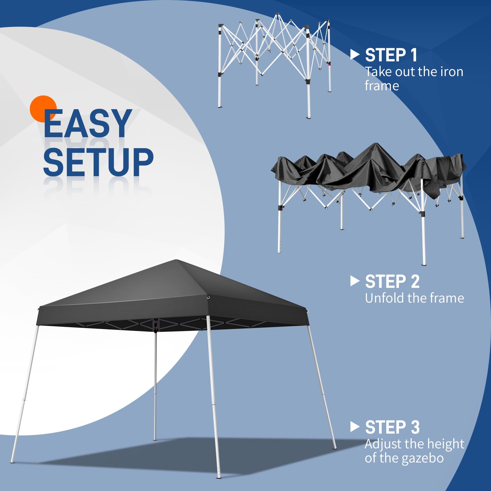 Outopee 3m x 3m Ez Pop Up Canopy Tent with 4 SideWalls, Outdoor Gazebo Portable Instant Canopy for Commercial Events, Party, Backyard BBQ, Camping, Blue