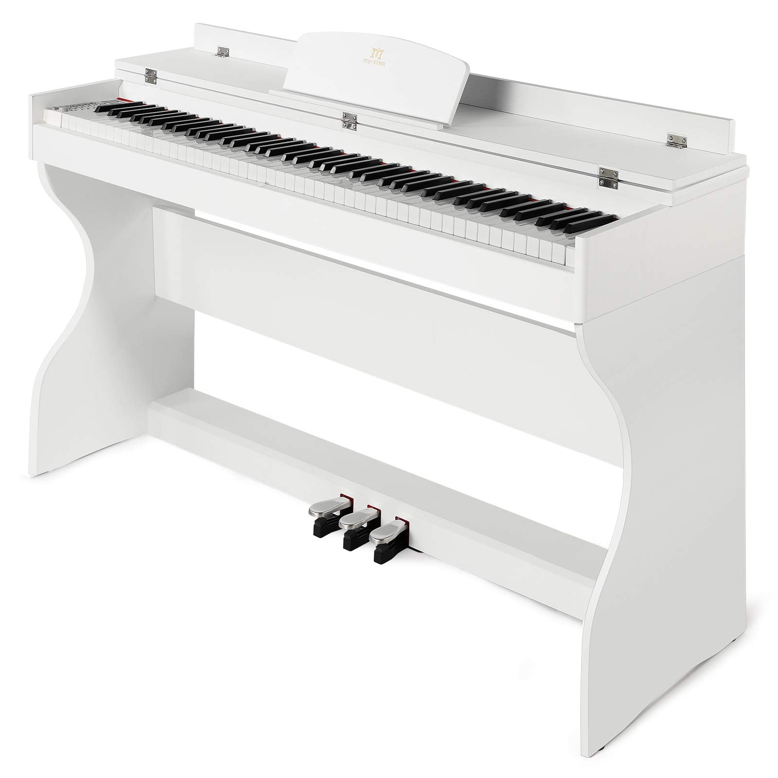 MUSTAR Digital Piano 88 Weighted Keys, Full Size 88 Key Piano Keyboard Semi Weighted, Home Electric Piano with Furniture Stand and Triple Pedal, Music Stand, USB MIDI, White