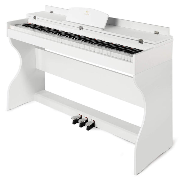 MUSTAR Digital Piano 88 Weighted Keys, Full Size 88 Key Piano Keyboard Semi Weighted, Home Electric Piano with Furniture Stand and Triple Pedal, Music Stand, USB MIDI, White