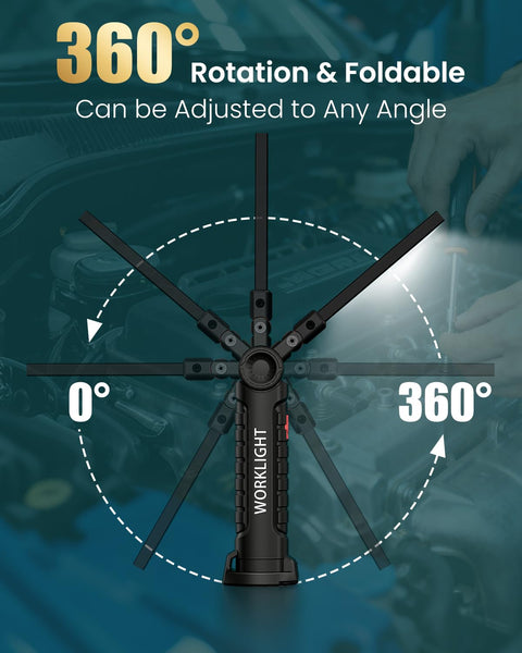 Coquimbo Work Light Christmas Stocking Fillers Gifts for Men Him, LED Torch Rechargeable Inspection Lamp Mechanic Emergency BBQ Light 360° Rotate with Magnetic Base and Hook (2 Pack, Black)