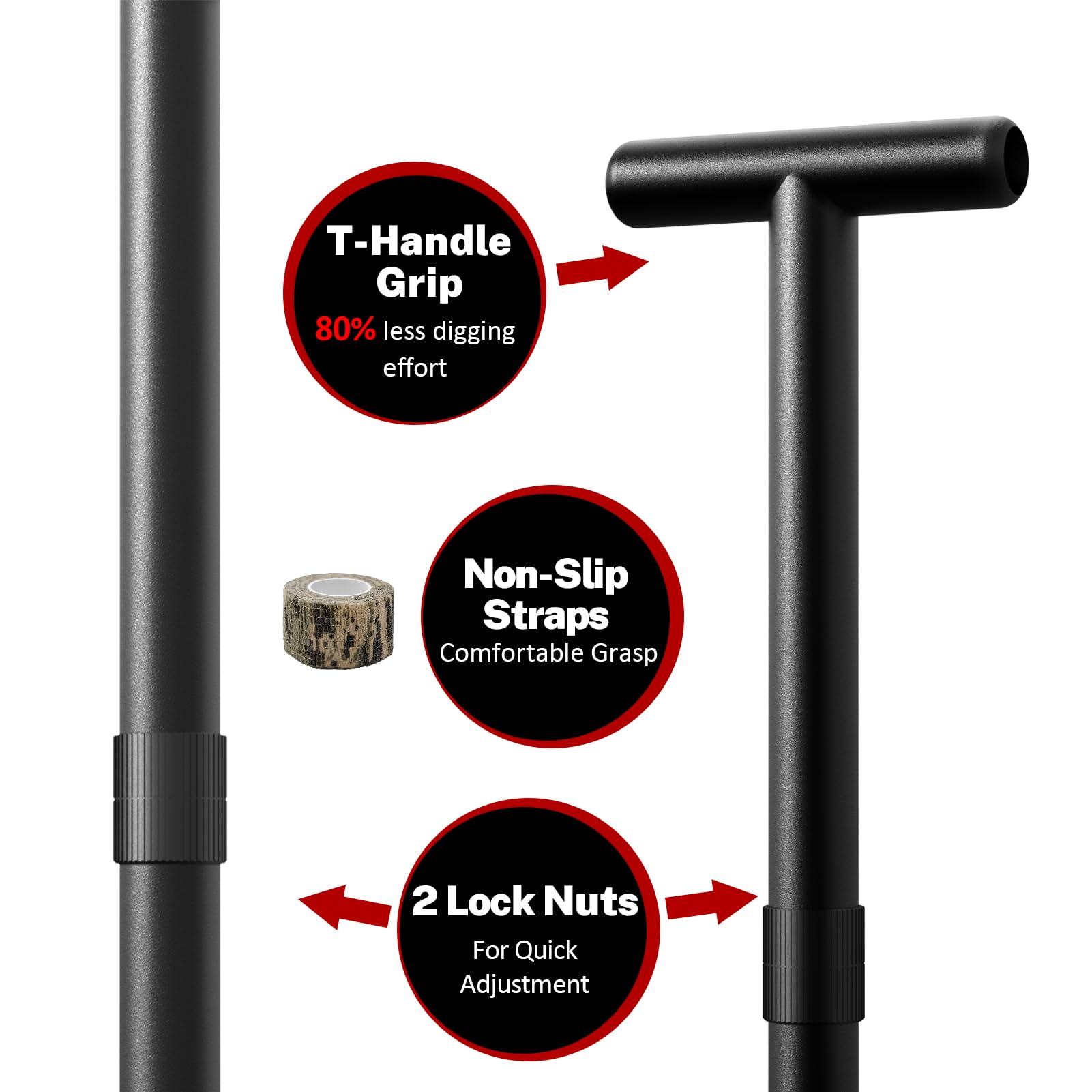 DR.?TEK Spade Shovel, Heavy Duty Garden Digging Shovel, T Handle, Root Cutter with Long Short Handle, Garden Tools for Metal Detecting,