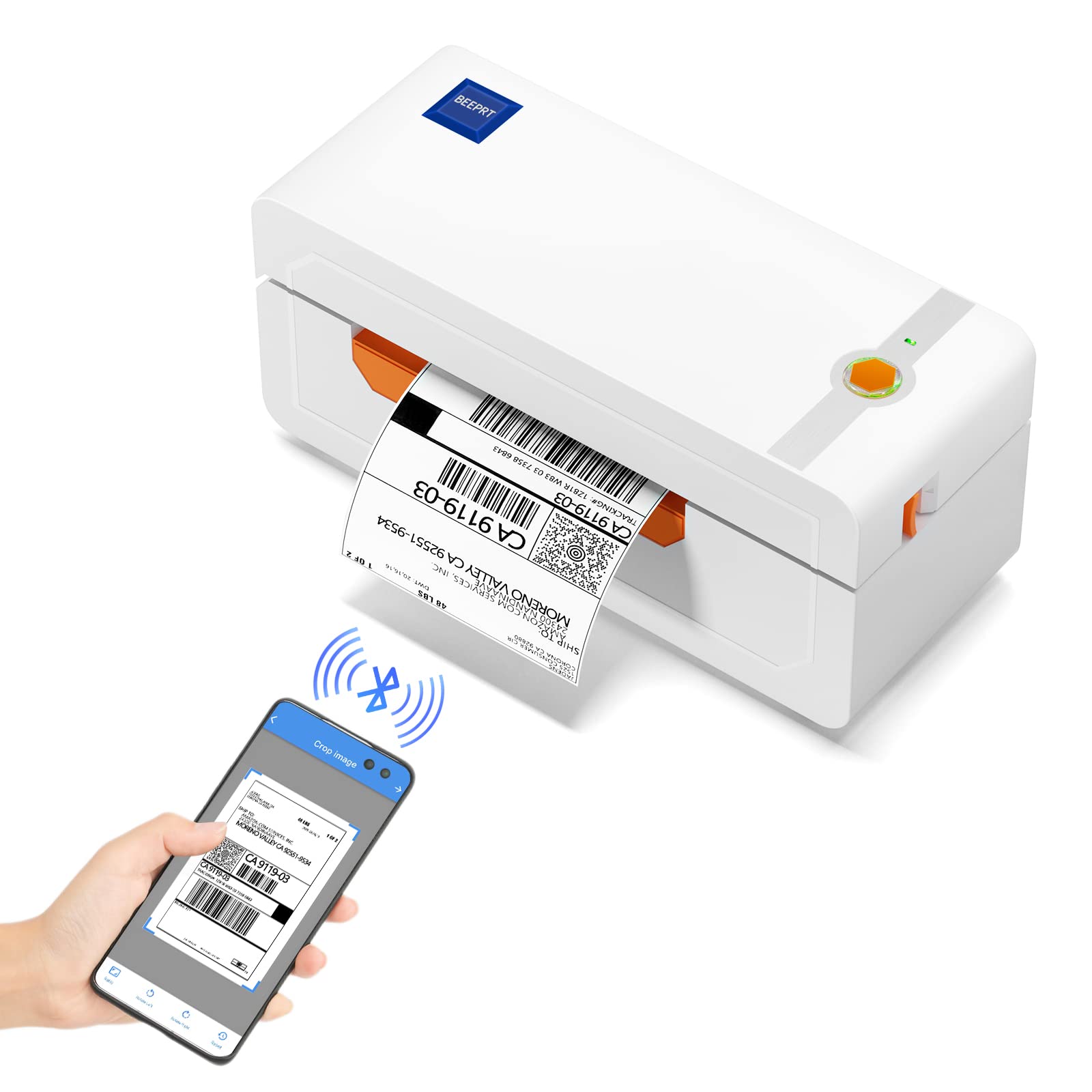 JADENS Bluetooth Thermal Label Printer, 4x6 Shipping Label Printer for Shipping Packages 203DPI, 1.57"-4.1" Printing Size Compatible with Hermes, Royal Mail, Amazon, Shopify