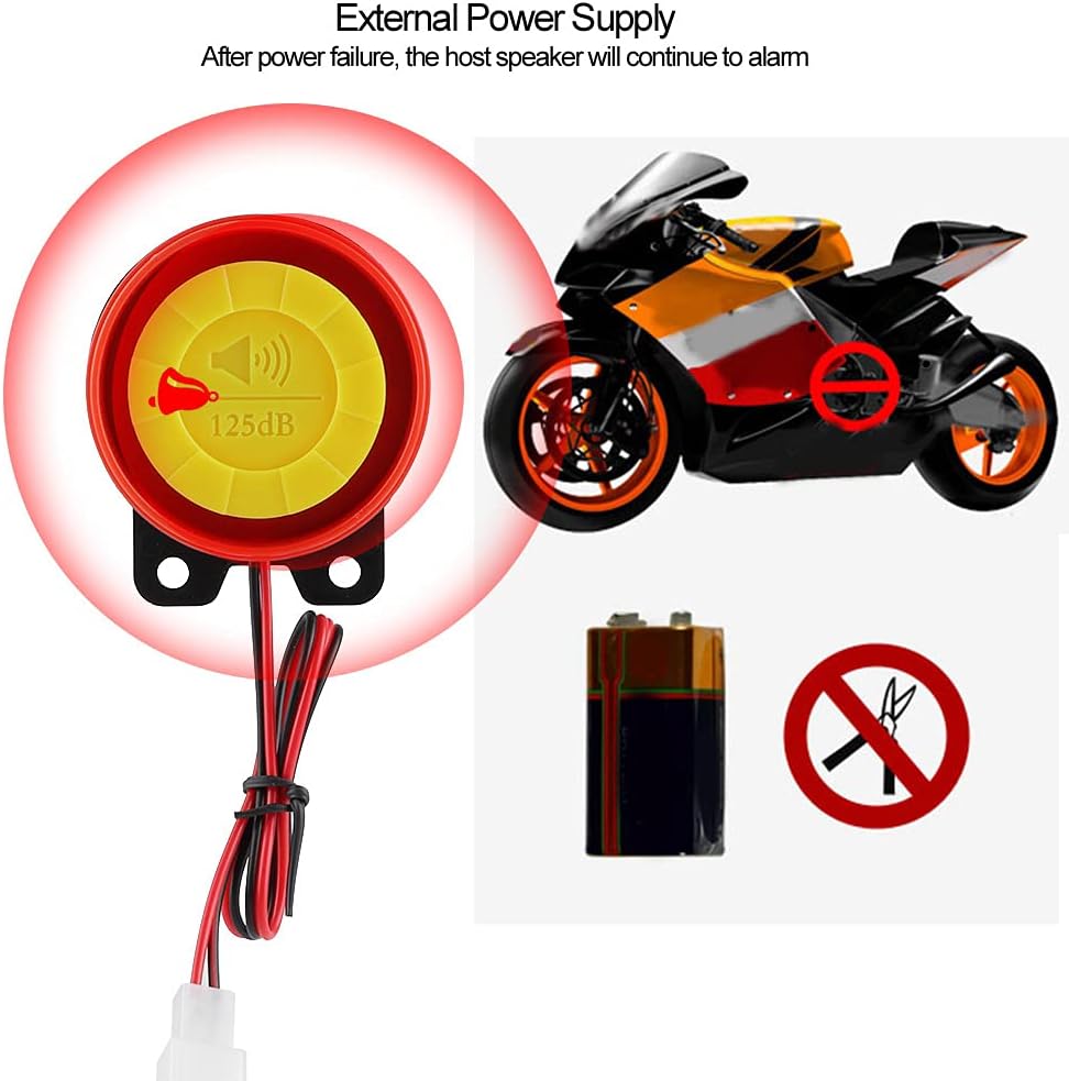 TKSE Motorcycle Alarm System, 12V Universal Motorcycle Wireless Anti-Theft Security System with 2 Remote Control 1-5 Level Sensitivity Adjustable for Motorbike