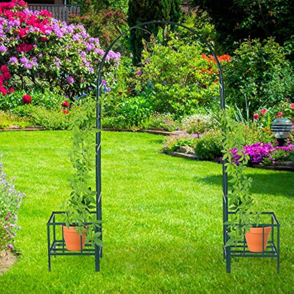Relaxdays Rose Arch with Planters, Weatherproof, Metal Trellis, Climbers Support, Garden, HWD 226x204x45 cm, Green