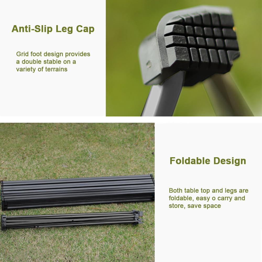 Portable Camping Table, Roll Top Aluminum Folding Lightweight Camping Table with Carry Bag for Picnic, Beach, Fishing, BBQ, Hiking, Fishing (Size L)