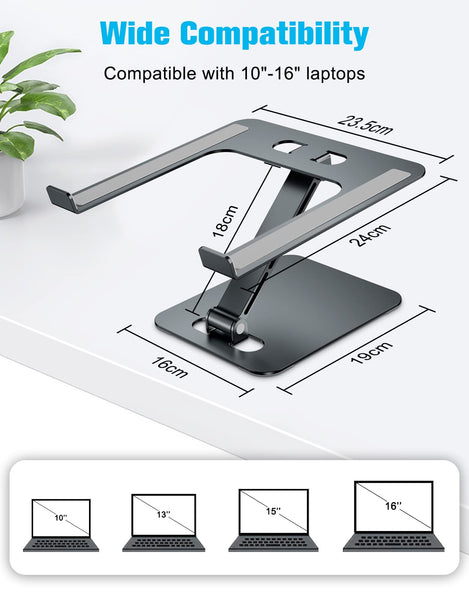 Laptop Stand Lap Desk, Ergonomic Foldable Computer Stand with Adjustable Height, Ventilated Aluminium Alloy Riser Compatible with MacBook Air, Pro, All 10-16" Laptops (Silver)