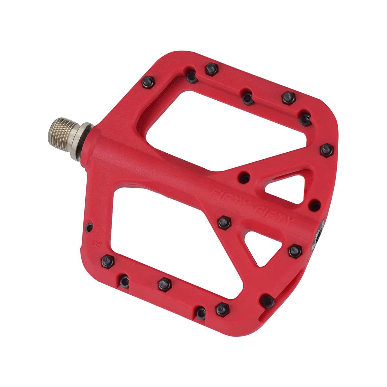 FIFTY-FIFTY Mountain Bike Pedals, Non-Slip MTB Nylon Composite, 9/16" Bicycle Pedals, Lightweight and Wide Flat Platform (Red)