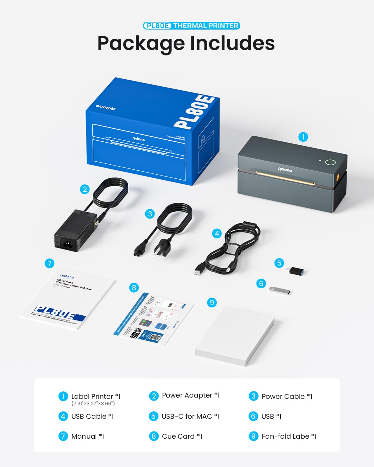 POLONO Bluetooth Thermal Shipping Label Printer, Wireless 4x6 Shipping Label Printer for Small Business, Support iOS, Android, Windows and Mac, Compatible with Amazon, Ebay, Shopify, Etsy, USPS (Grey)