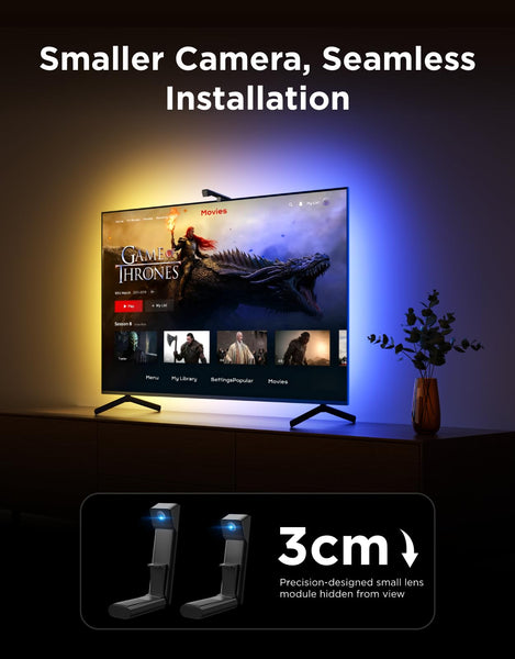 Govee TV Backlight 3 Lite with Fish-Eye Correction Function Sync to 55-65 Inch TVs, 3.6m RGBICW Wi-Fi TV LED Backlight with Camera, 4 Colours in 1 Lamp Bead, Voice and APP Control, Adapter