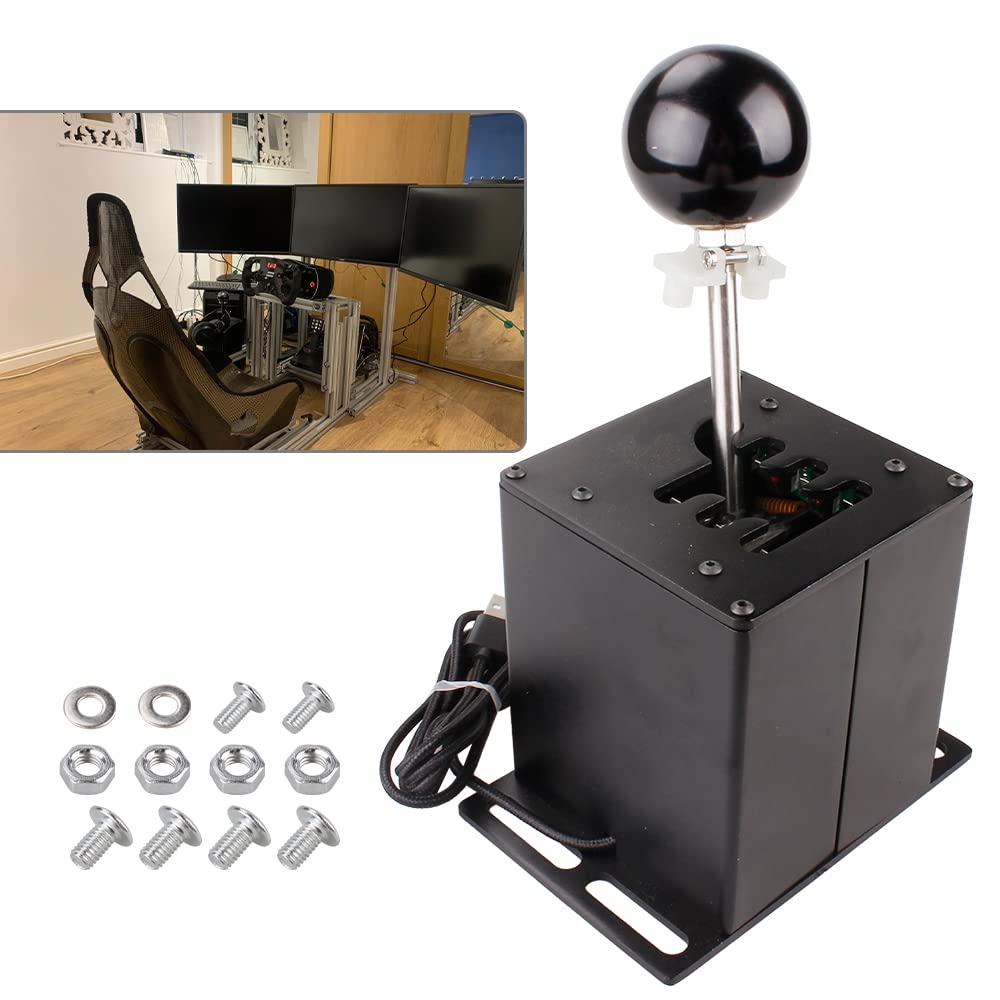 muge racing USB Simulator Shifter, Compatible with Logitech G29 G27 G25 G920 Thrustmaster T300RS/GT Steering Wheel Sequential H Gear Shifter Compatible with ATS ETS Dust WRC Sim Racing Games 7+R