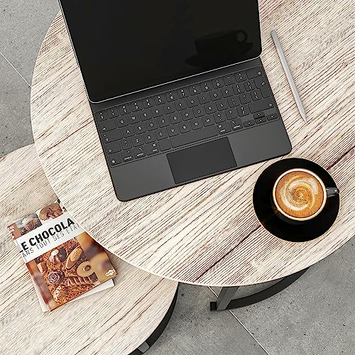 HOJINLINERO Round Coffee Table Nesting Table Set of 2,Small Coffee Table Living Room,Black Metal Frame with Wood Sofa Table,Sturdy and Easy