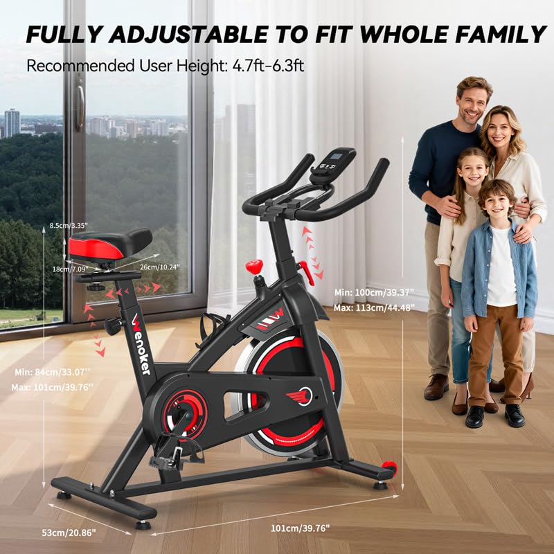 Wenoker Exercise Bike APP Compatible, Indoor Cycling Spin Bike for Home Gym Use with LCD Display&Tablet Holder, Fitness Bike Exercise Equipment Cardio Training Machine