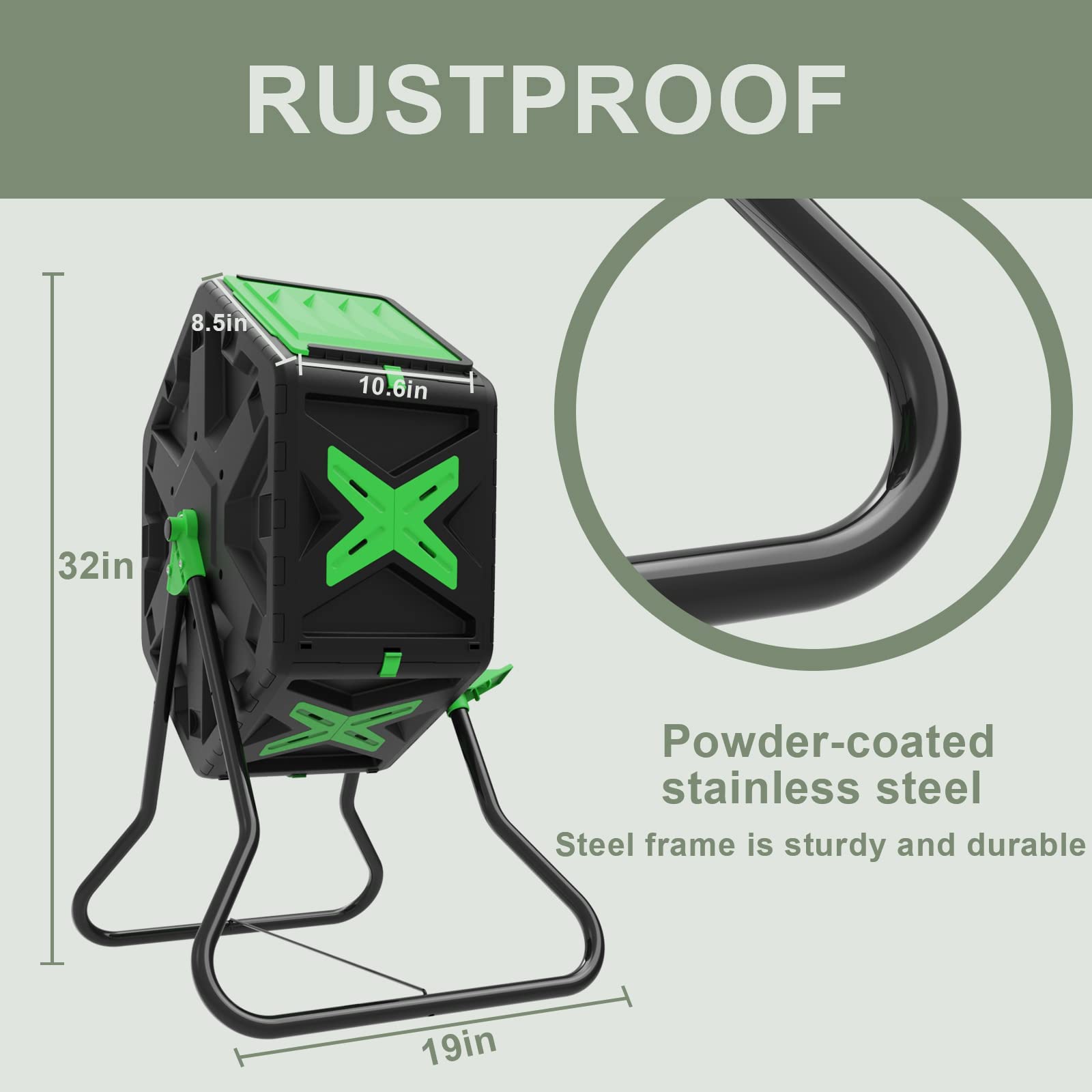 70L Tumbling Compost Bin, Single Chamber Compost Tumbler with Easy-Turn, Fast-Working System for Garden, Black&Green