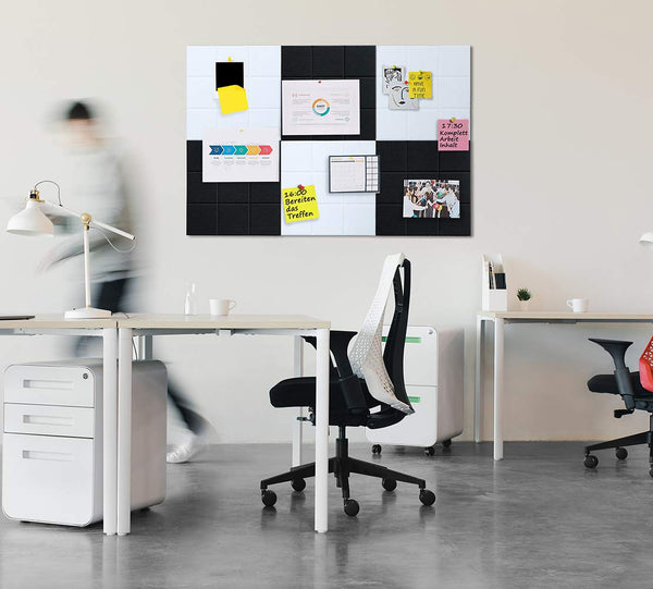 Uoisaiko Large 30x30cm Felt Board Tiles with 30 Pins, Pack of 6 Bulletin Board Notice Boards for Home Office Kitchen, Self Adhesive Pin Board Wall Tiles for Photos Memos