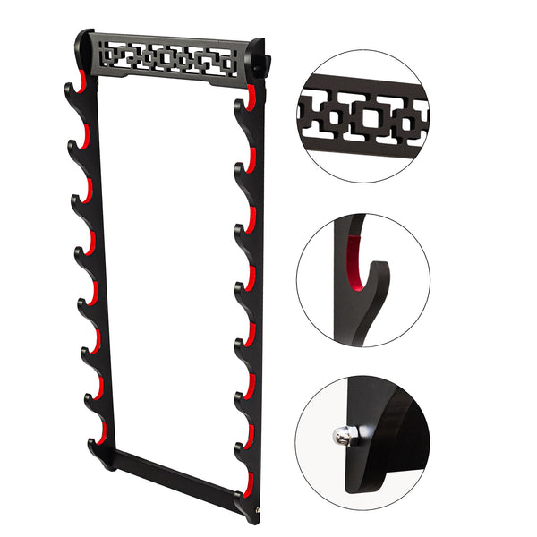 FOXSMZZ Sword Holder Wall Mount Samurai Sword Stand Display Katana Wakizashi Tanto Wall Hanger Sword Rack Five Layer (8-Tier)