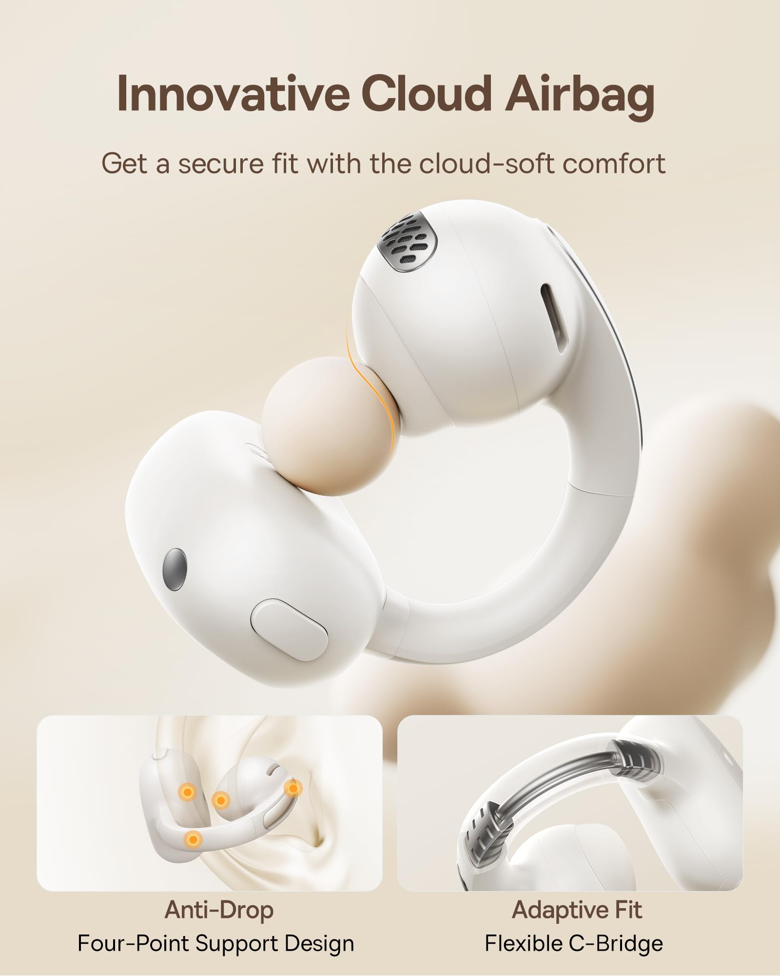 Baseus Bowie MC1 Open-Ear Headphones – Lightweight Bluetooth Air Clip with 40H Battery Life & Bass Ai HiFi Sound Quality & Bluetooth 5.4, (5.2g) with IP57 for Sports & Travel - White