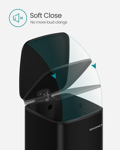 SONGMICS Kitchen Bin, 8-Gallon (30 L) Trash Bin, Steel Pedal Bin, with Inner Bucket, Soft Close and Stays Open, Metallic Silver LTB593E01