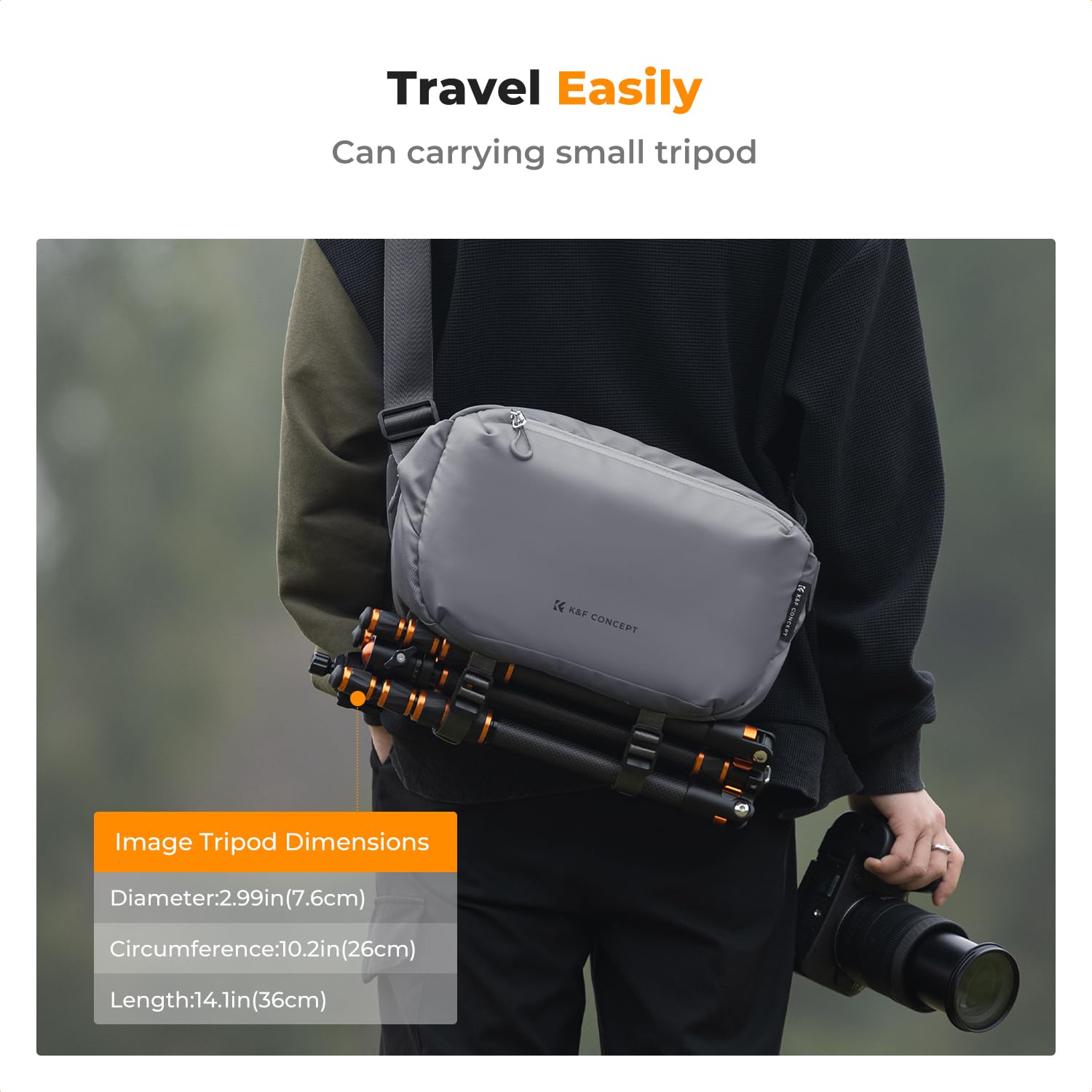 K&F Concept Camera Sling Bag, Camera Bag for DSLR and Lenses, Single Shoulder Camera Case Crossbody Bag with Tripod Holder for SLR Canon Sony Nikon Drone