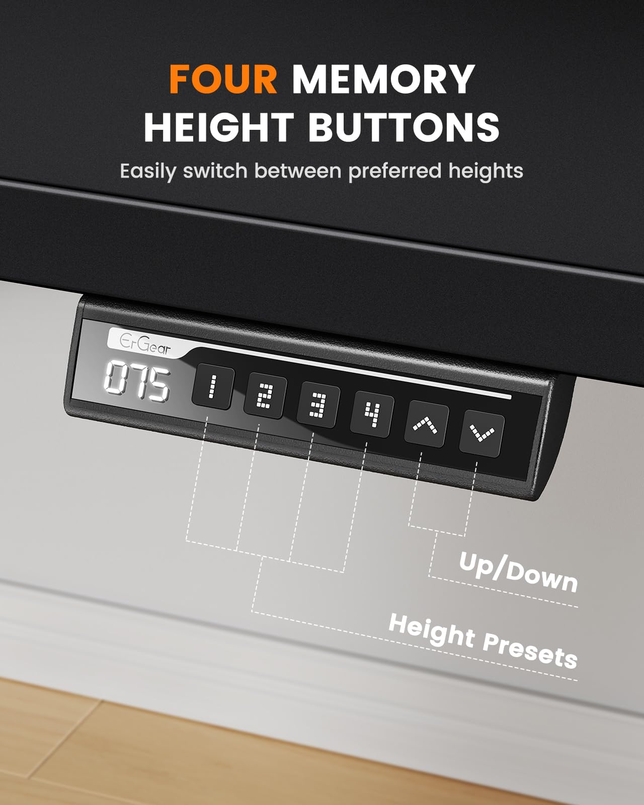 ErGear Electric Standing Desk-160 x 80 cm-100kg Load Capacity Height Adjustable Desk with Advanced Brushless Motor, Quiet Operation, Sturdy Metal Frame,Four-part Tabletop