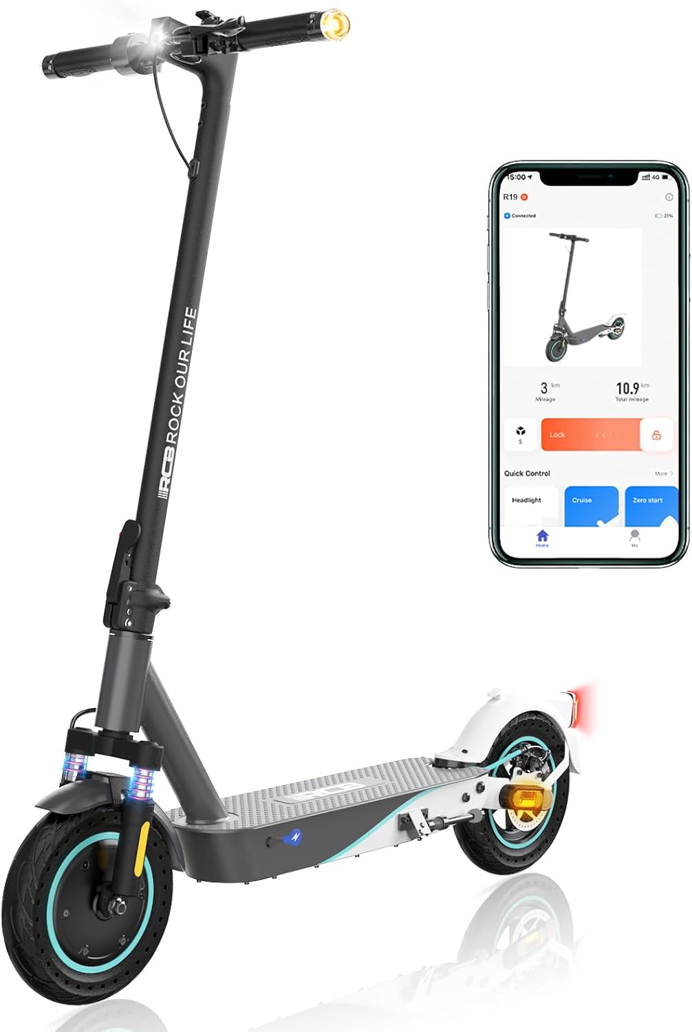 RCB R17/R19 Electric Scooter, Max 25 km/h, 350W-500W Motor, 7.8-11.4AH Battery, 8.5''-10'' Solid Tires, APP Control, Max Load 120 kg, 3 Speed Settings Foldable, Double Brake, Double Shock Absorbers