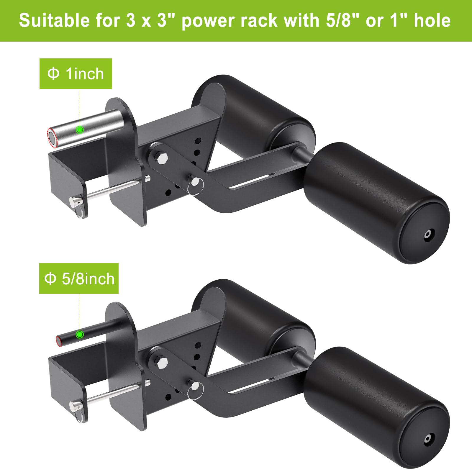 Kipika Leg Extension Attachment for 3" x 3" Power Rack with 5/8" or 1" Hole - Adjustable Leg Hold Down Attachment with Foam Rollers - Ideal for