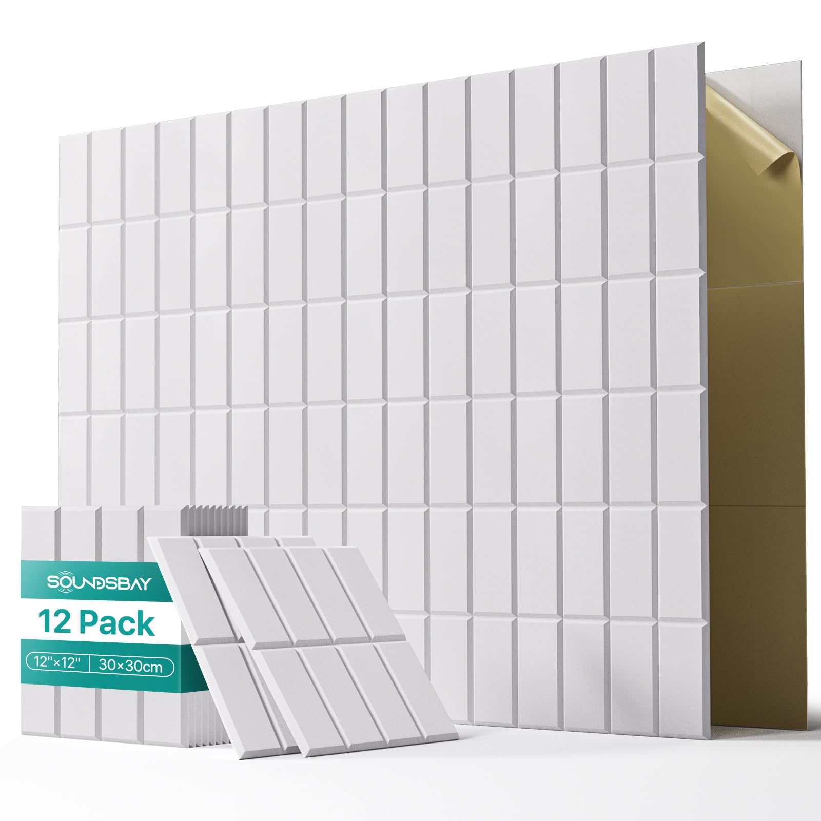 Soundsbay Soundproofing Panels, 12 Pack Acoustic Wall Panels Self-adhesive, 30x30x0.9cm Acoustic Panels for Walls, Ceiling, Home Office