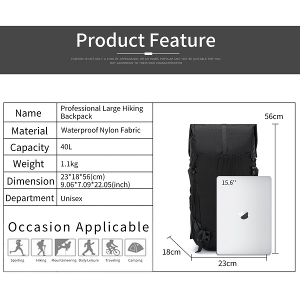 POWER KING 40L Expandable TO 50L Hiking Backpack,Upgraded X-PAC Scratch-proof Lightweight Large Rucksack for Mens Women, Outdoor Roll Top Camping Packsack, Fit for 15.6'' Laptop