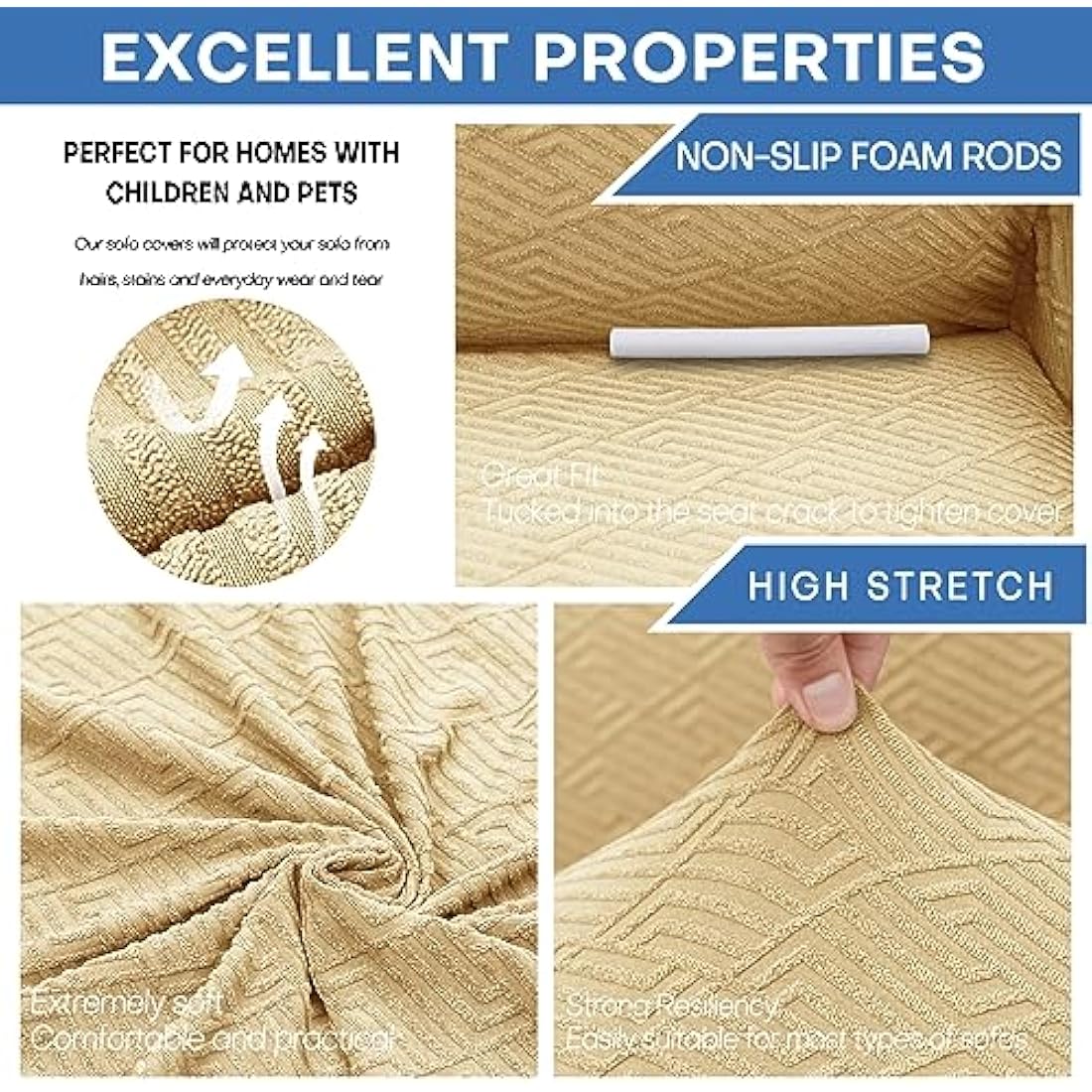 XINEAGE High Stretch Sofa Covers 4 Seater Latest Jacquard Extra Large Couch Covers for Dogs Pet 1 Piece Sofa Slipcovers Living Room Non Slip Couch Furniture Protector Washable (4 Seater, Beige)