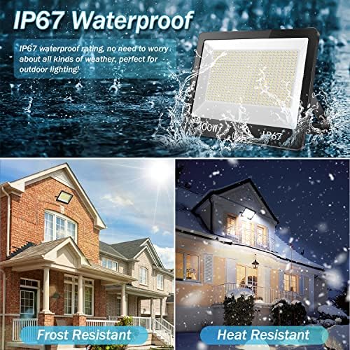 YIQIBRO 300W LED Floodlight Outdoor 2 Pack, 30000LM 6500K Outdoor Flood Lights Super Bright LED Security Light, IP67 Waterproof Spotlight for Garden, Garage, Yard, Factory,Warehouse