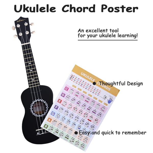 ADM Soprano Ukulele Set for Kids and Beginners, Ukulele Starter Kit with Bag, Clip-On Tuner, Rainbow Strings, Colourful Strap, Plectrum, Fingerboard Sticker, Chord Card (Dark Blue)