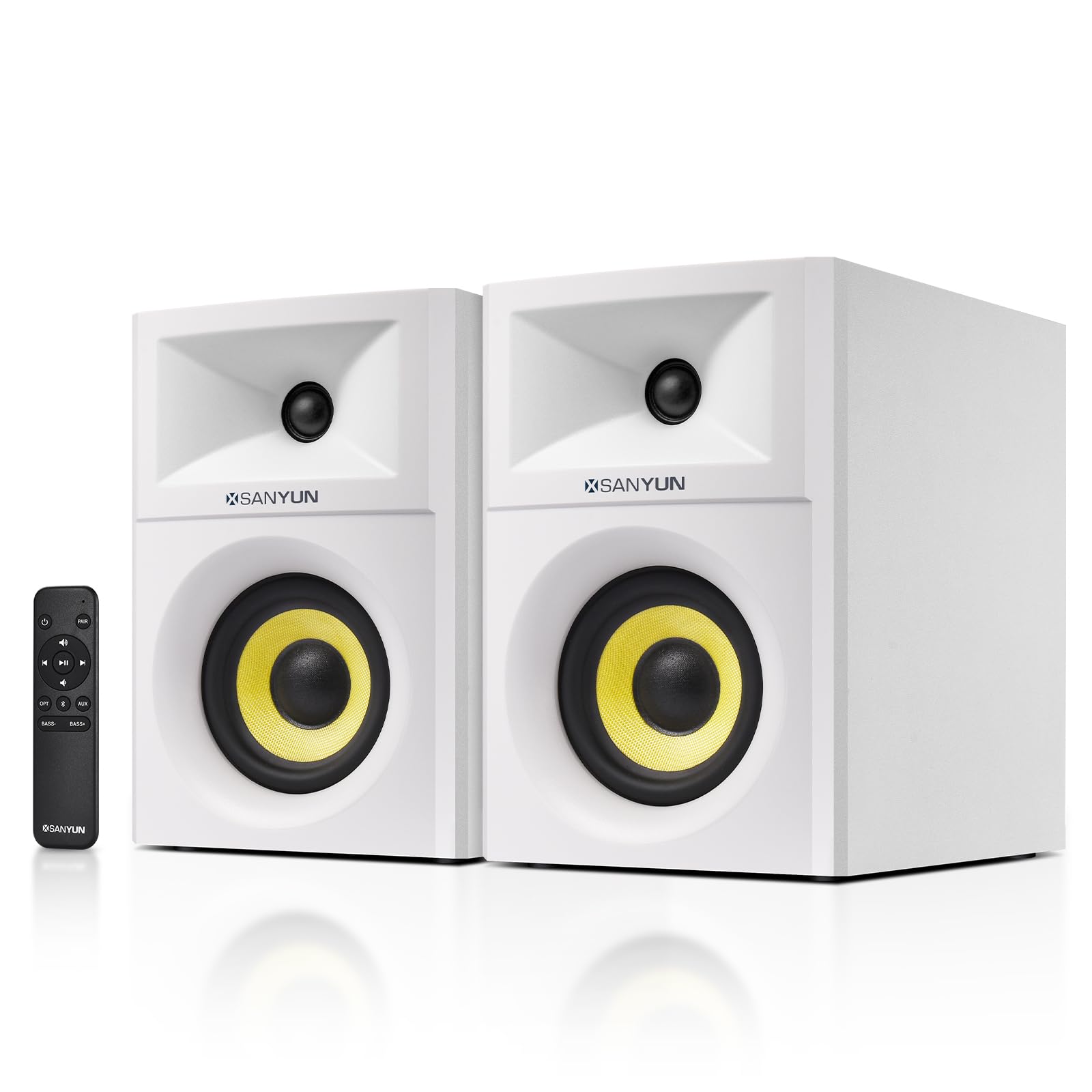 Sanyun SW203 4.0 Computer Speakers - 60W 4-Way DSP Control 3D Immersive Sound - 3" Carbon Fiber Woofer & 20mm Silk Dome Tweeter - 24bit DAC USB/Bluetooth 5.4/AUX - Studio-Grade Audio (Pair, Black)