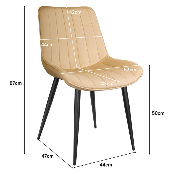 LONGTOO Set of 6 Dining Chairs with Velvet Upholstered Seat & Backrest,Stable Metal Legs,Modern Stripe Design,Champagne