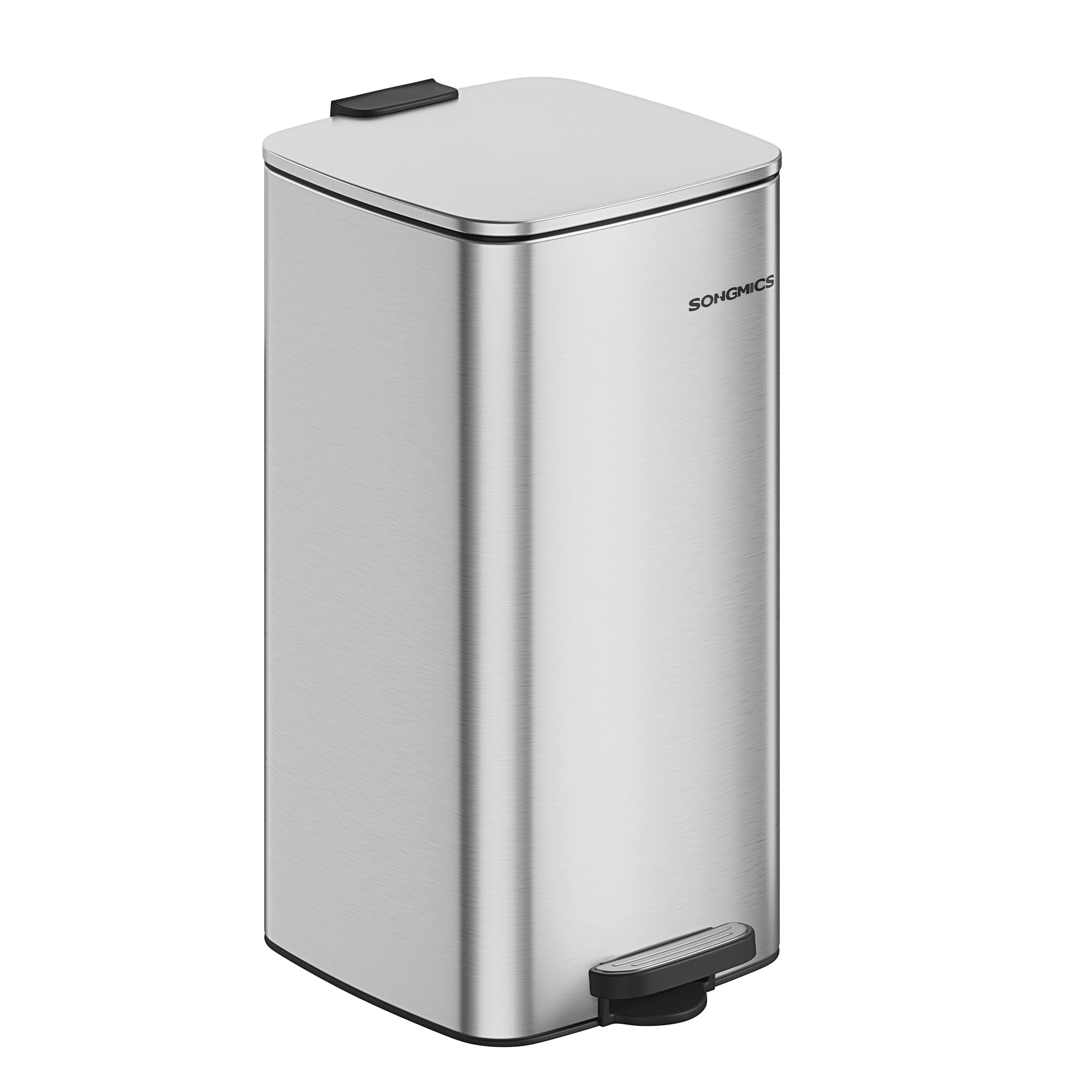 SONGMICS Kitchen Bin, 8-Gallon (30 L) Trash Bin, Steel Pedal Bin, with Inner Bucket, Soft Close and Stays Open, Metallic Silver LTB593E01