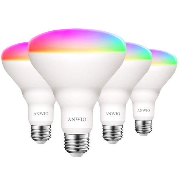 ANWIO Smart BR30 E27 LED Light Bulb,8.5W Equivalent 60W, RGB 16 Million Colour, Compatible with Alexa and Google Assistant,WiFi Blueooth Control for