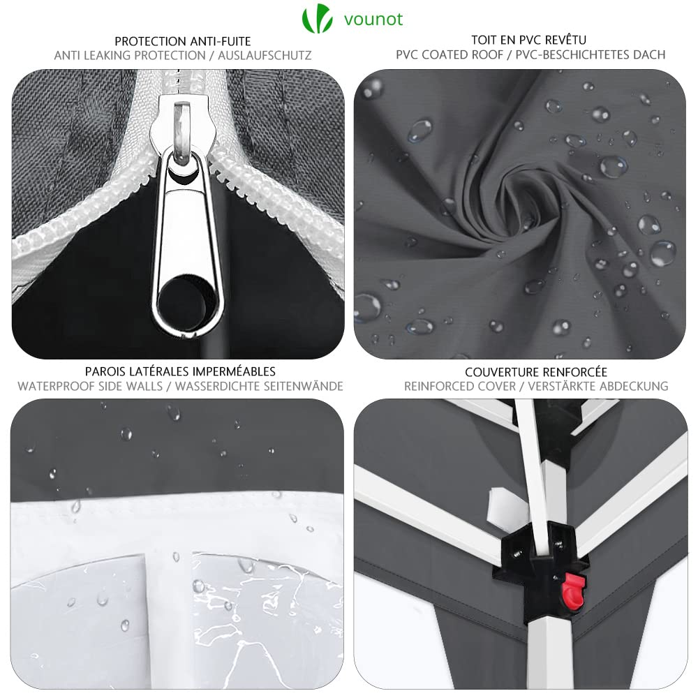 VOUNOT 3m x 3m Pop Up Gazebo with Sides & 4 Weight Bags & Carry Bag, Marquee Garden Party Tent Outdoor, Grey