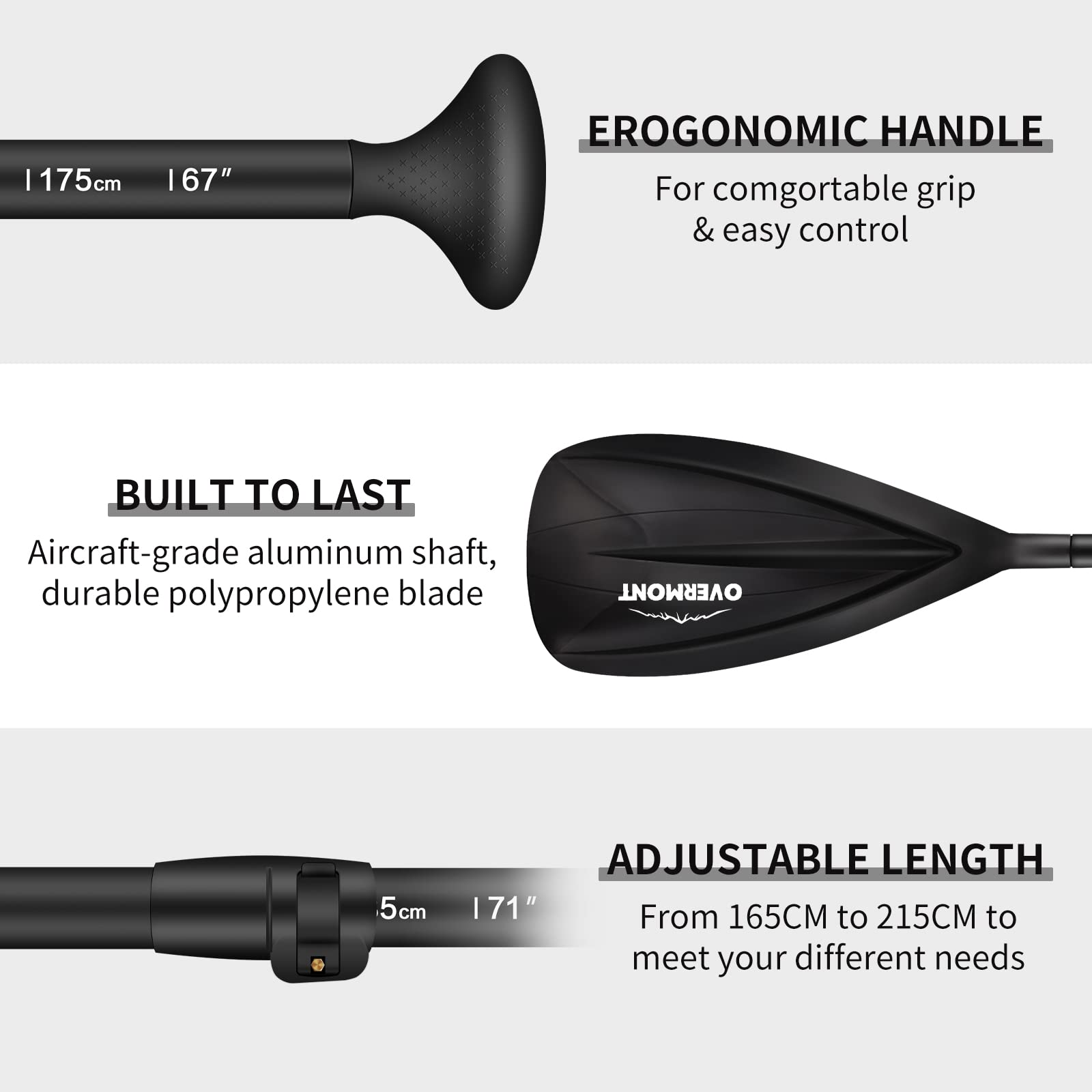 OVERMONT Aluminum Alloy SUP Paddle - 3 Piece Adjustable Stand Up Paddleboard Paddle