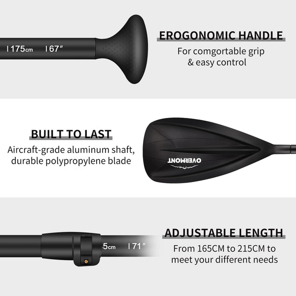 OVERMONT Aluminum Alloy SUP Paddle - 3 Piece Adjustable Stand Up Paddleboard Paddle
