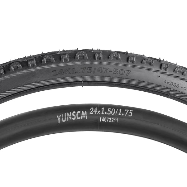 2 Pack 24" Bike Tyre 24 X 1.75(47-507) and 2 Pack 24" Bike Tubes 24 X 1.5/1.75 AV 33mm Valve Compatible with 24 x 1.75 Bike Tyre and Tubes Black AK935