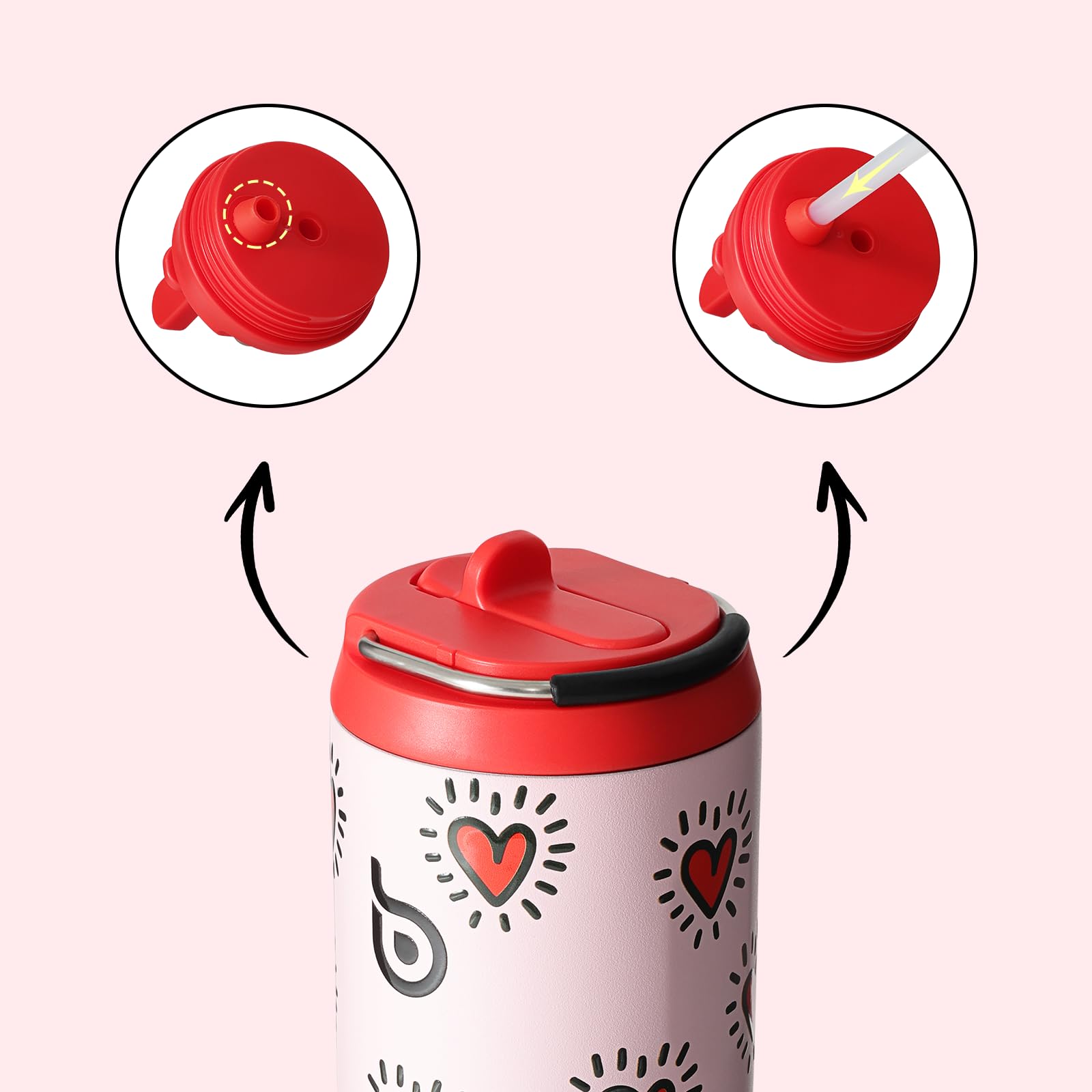 Insulated Water Bottle 700ml(24oz) with Straw, Lid, and Handle - Stainless Steel Sports Travel Gym Bottle for Men and Women (Skiing)