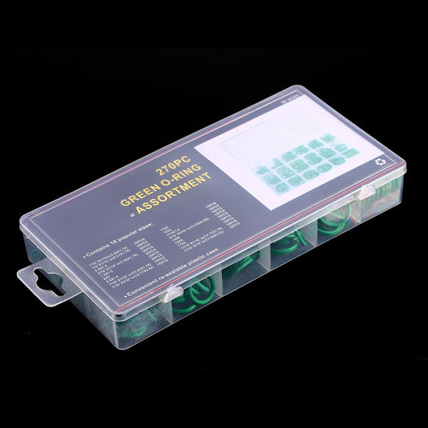 18 Sizes 270Pcs O-ring Box O-Ring Tools Set Assortment, Car Auto Vehicle RepairCar Air Conditioning Rubber O-Ring Tools HNBR Seals Assortment Kit, Green