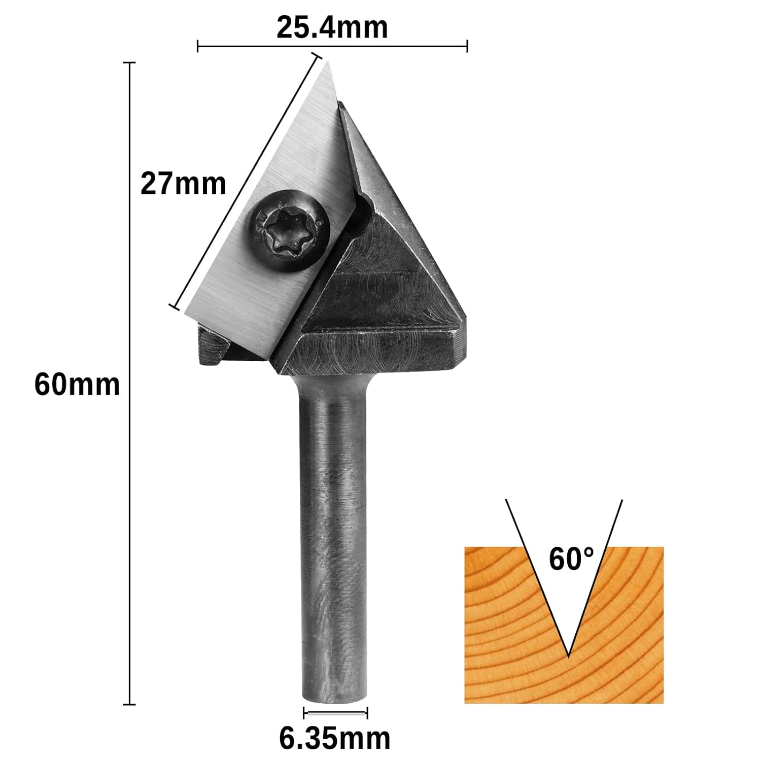 SainSmart Genmitsu 60 Degree V Groove Router Bit, 1/4" Shank 1" Cutting Diameter, CNC Milling Machine Slab Flattening Router Bit, Carbide Insert Router Planer Bit for Woodworking Carving, VRBC01A