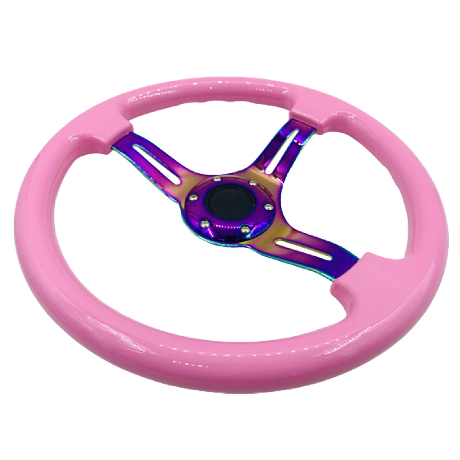 350mm Green Racing Steering Wheel Neo Chrome Spoke Universal 6 Bolts 45mm Deep Dish Classic ABS Wood Steering Wheel with Horn Button